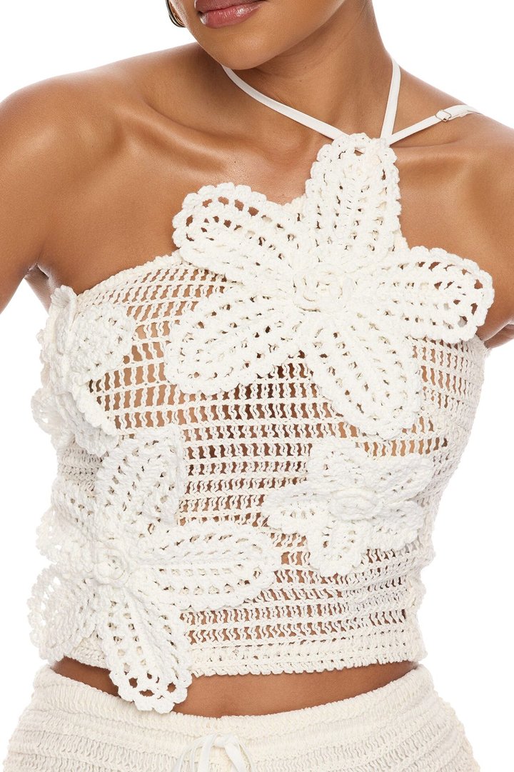 Alayah Floral Applique Crochet Short Set - Sand