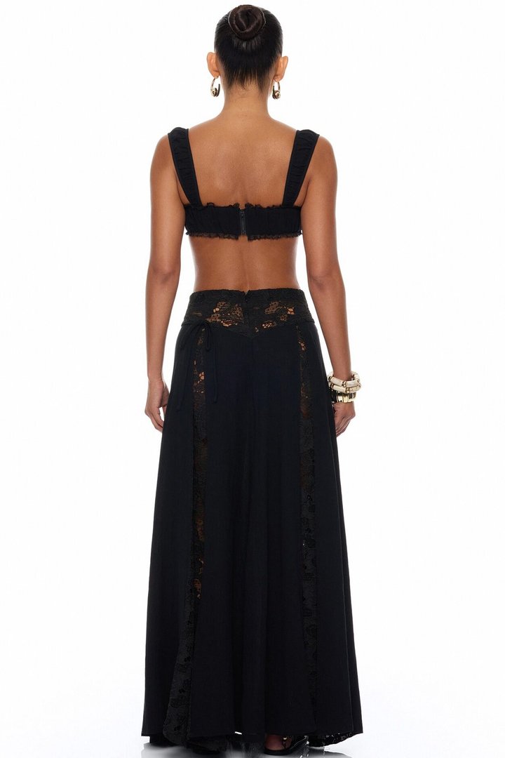 Femme Muse Lace Linen Skirt Set - Black