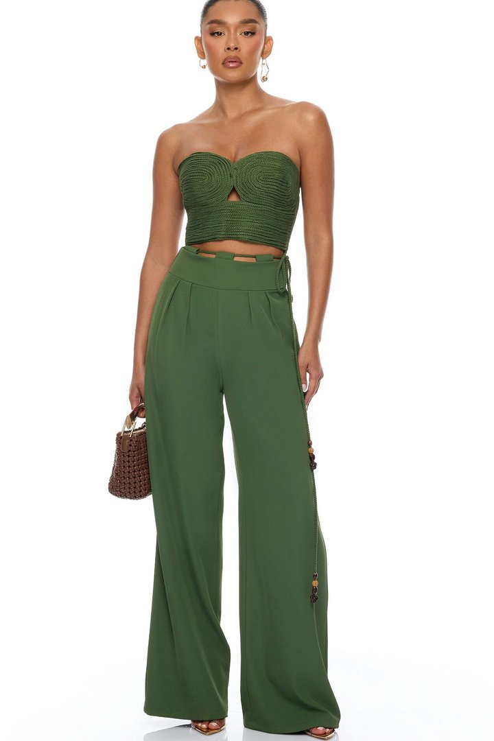 Cancun Nights Braided Strapless Jumpsuit - Olive