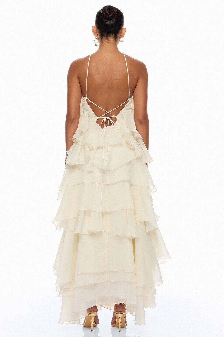 Lylah Ruffle Chiffon Maxi Dress - Cream