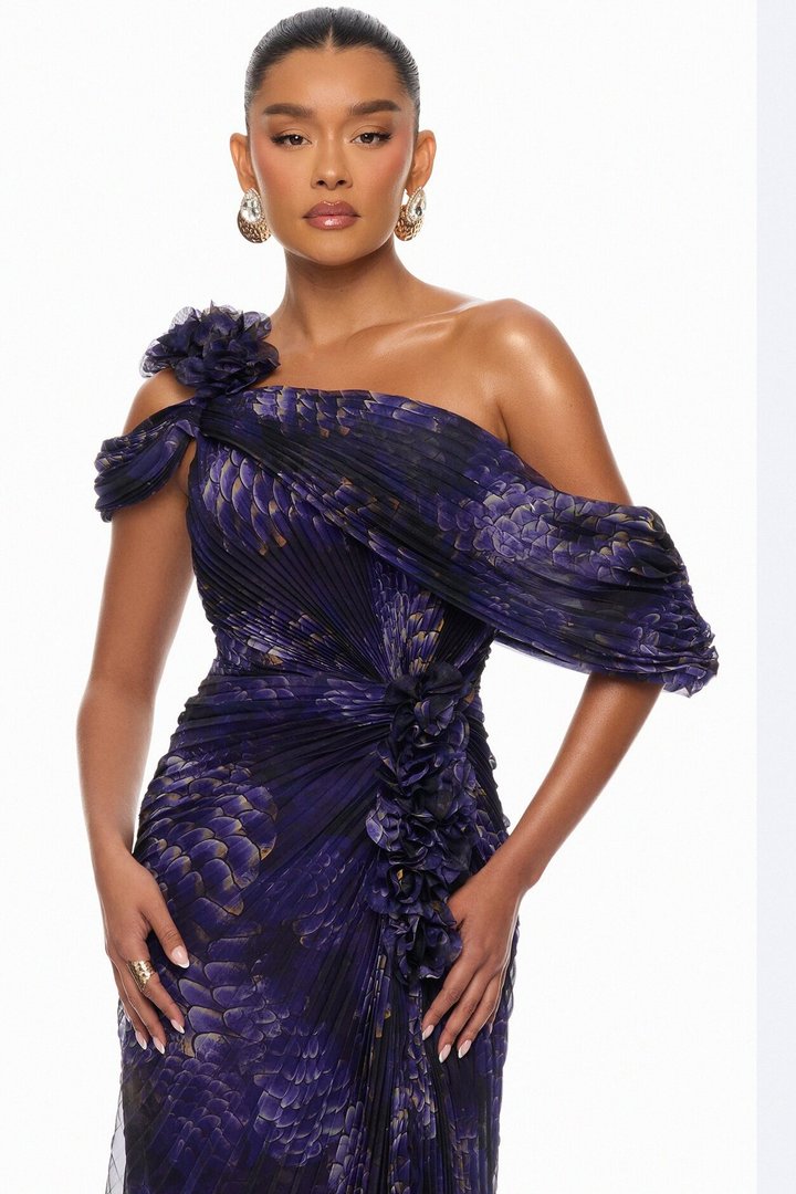 Odette Pleated Chiffon Gown - Purple/combo