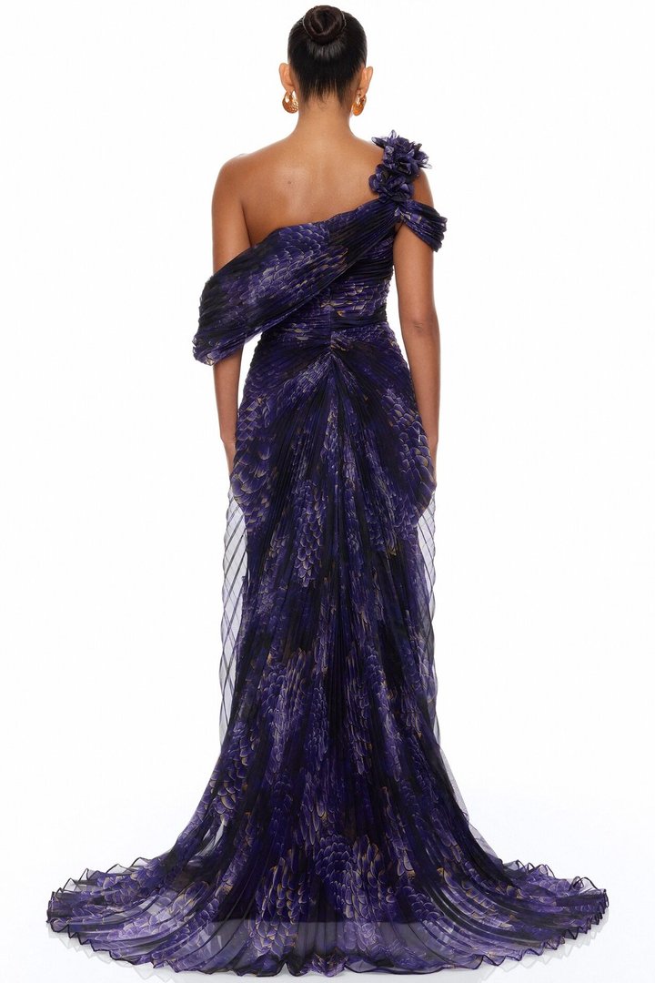 Odette Pleated Chiffon Gown - Purple/combo
