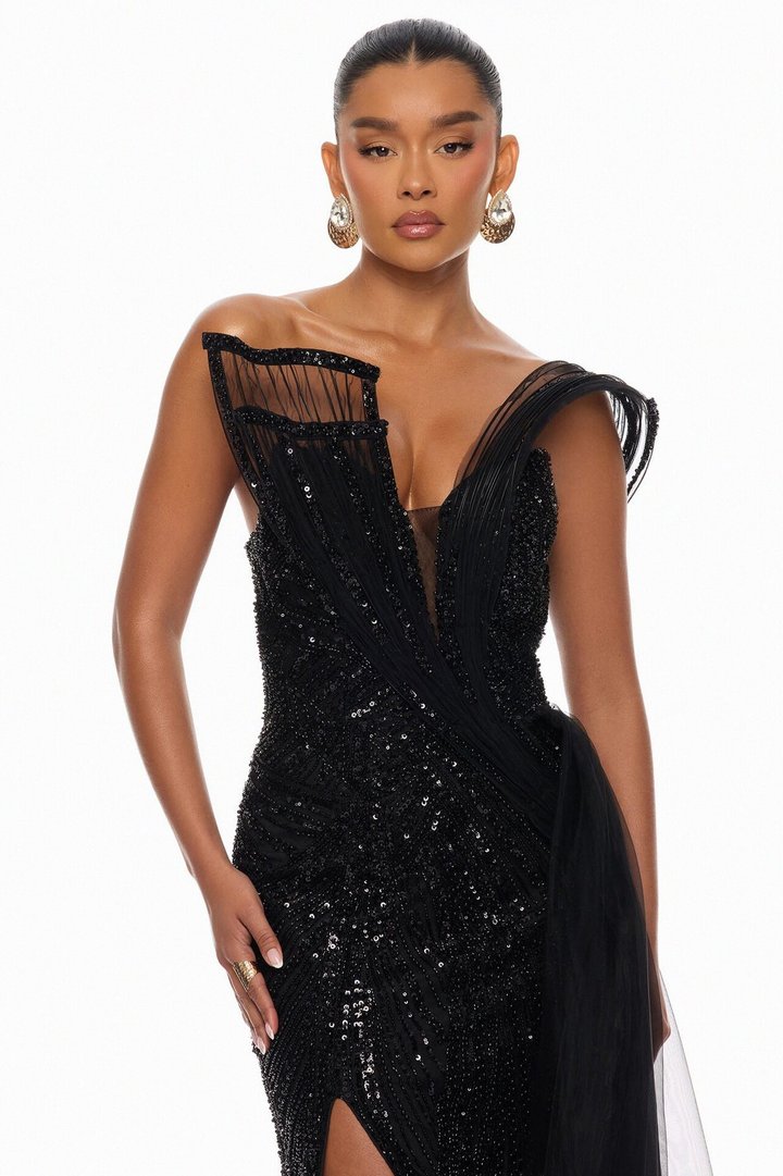 Pure Luxe Embellished Gown - Black