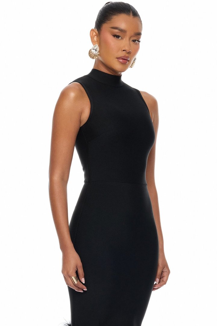 Scarlett Feather Bandage Maxi Dress - Black