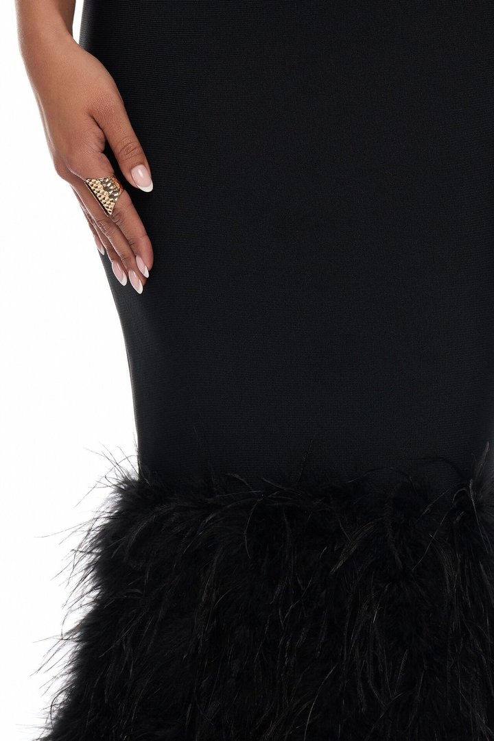 Scarlett Feather Bandage Maxi Dress - Black