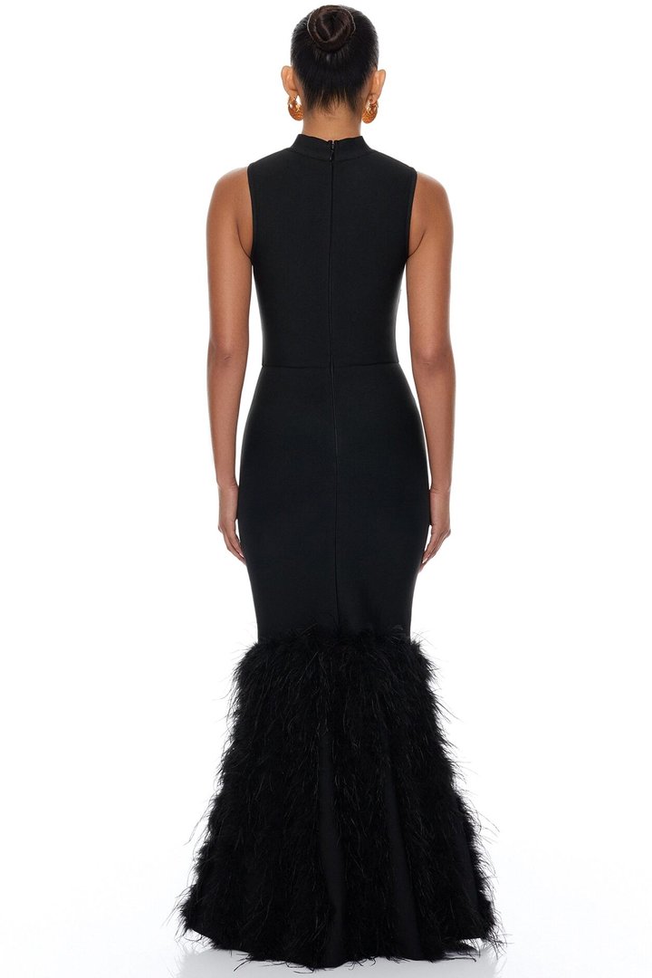 Scarlett Feather Bandage Maxi Dress - Black
