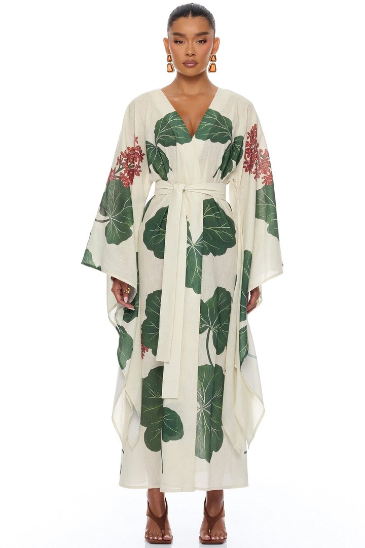 Tropic Getaway Linen Kimono - Ivory/combo