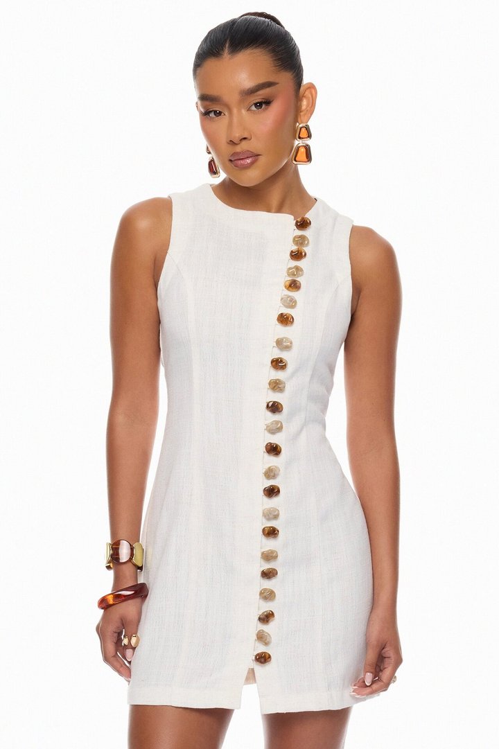 Catch Me On The Coast Linen Mini Dress - White