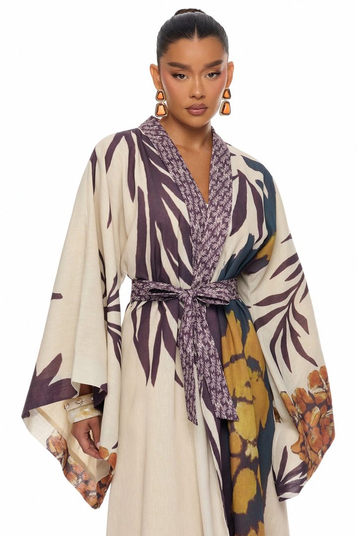 Samira Tie Waist Linen Maxi Dress - Taupe/combo