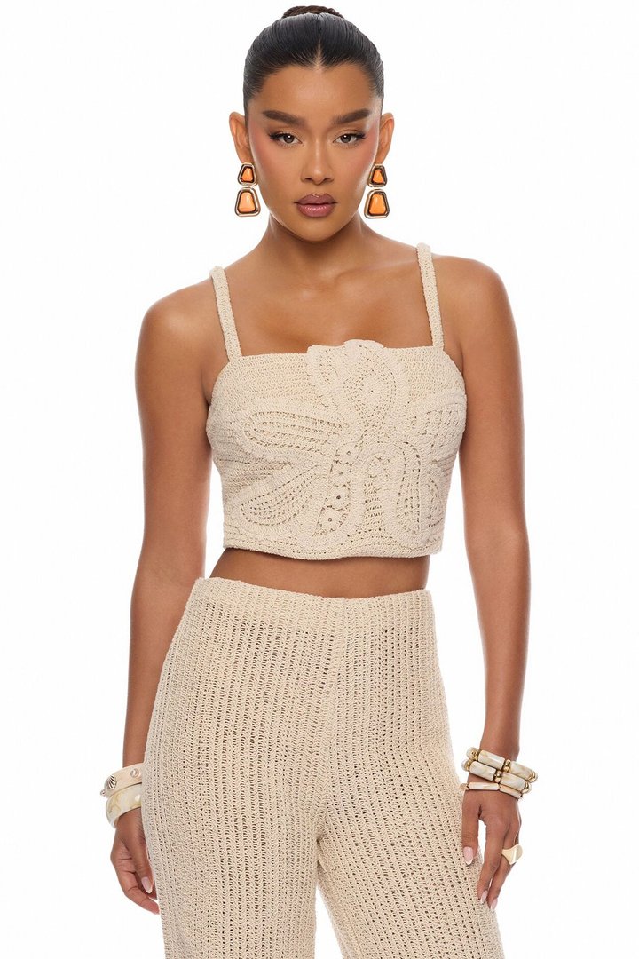 Coastal Vibe Shell Crochet Pant Set - Sand