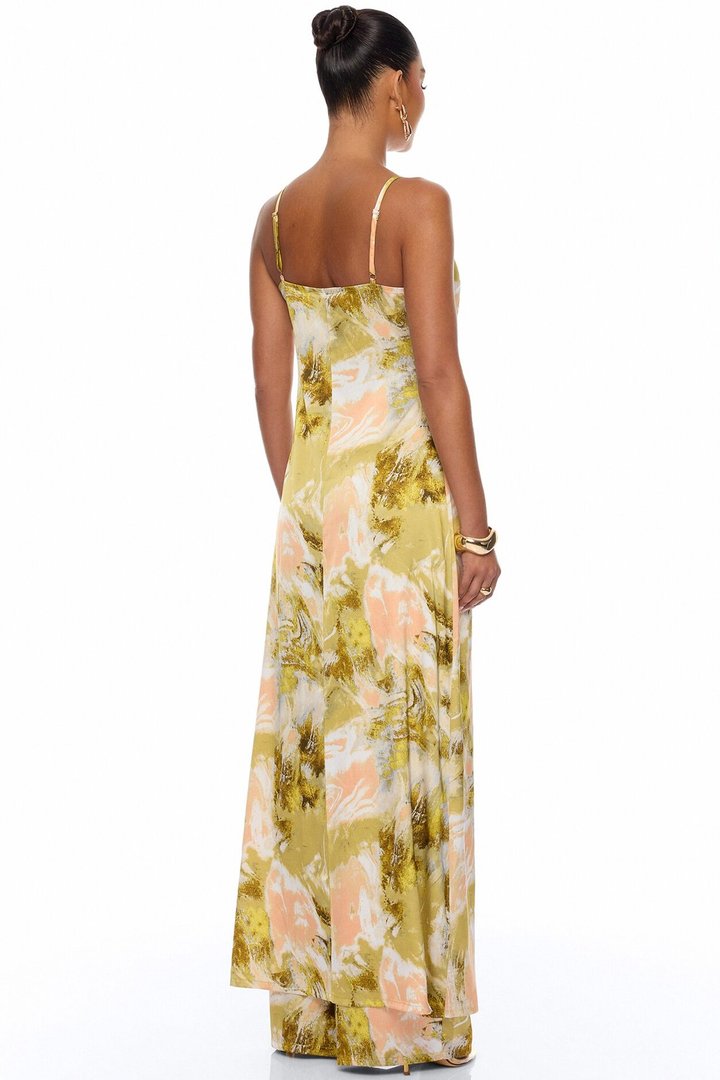Off To The Tropics Satin Pant Set - Green/combo