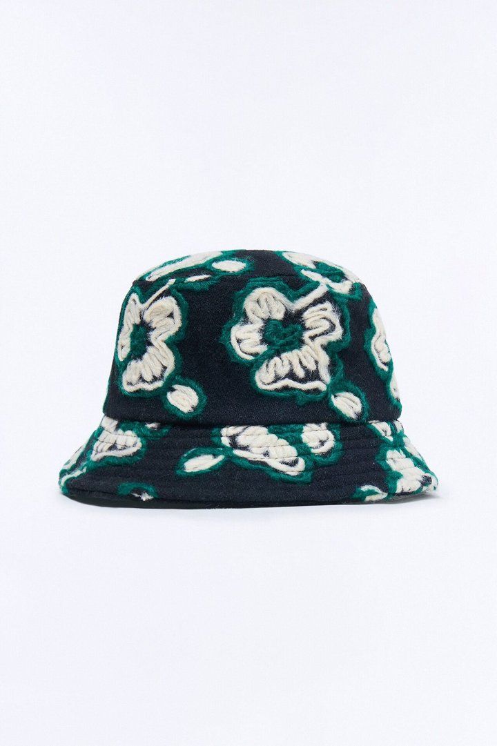 Midnight Bloom Bucket Hat - Black