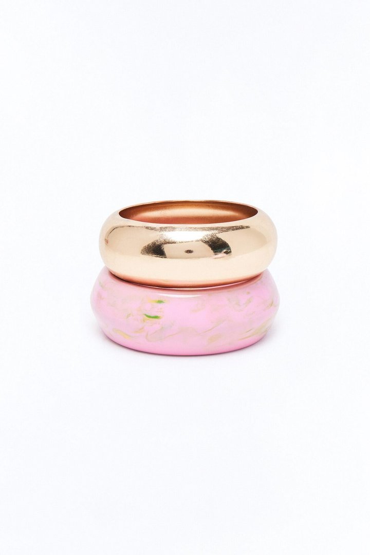 Vacation Time 2 Piece Bracelet Set - Gold/Pink