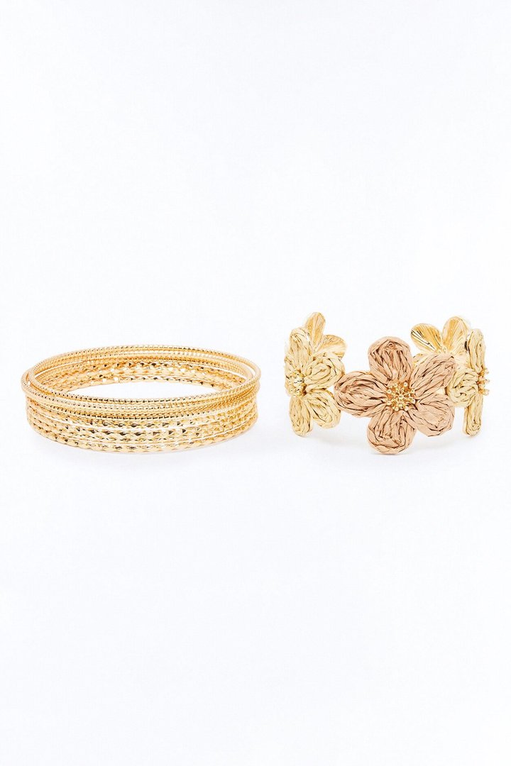 Susanna Straw Floral 9 Piece Bracelet Set - Gold/combo