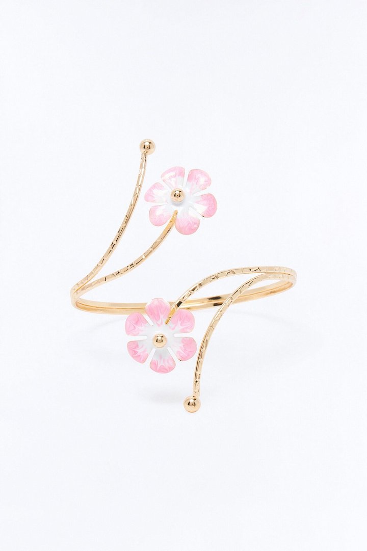 Twisted Vine Floral Hardware Arm Cuff - Gold/Pink