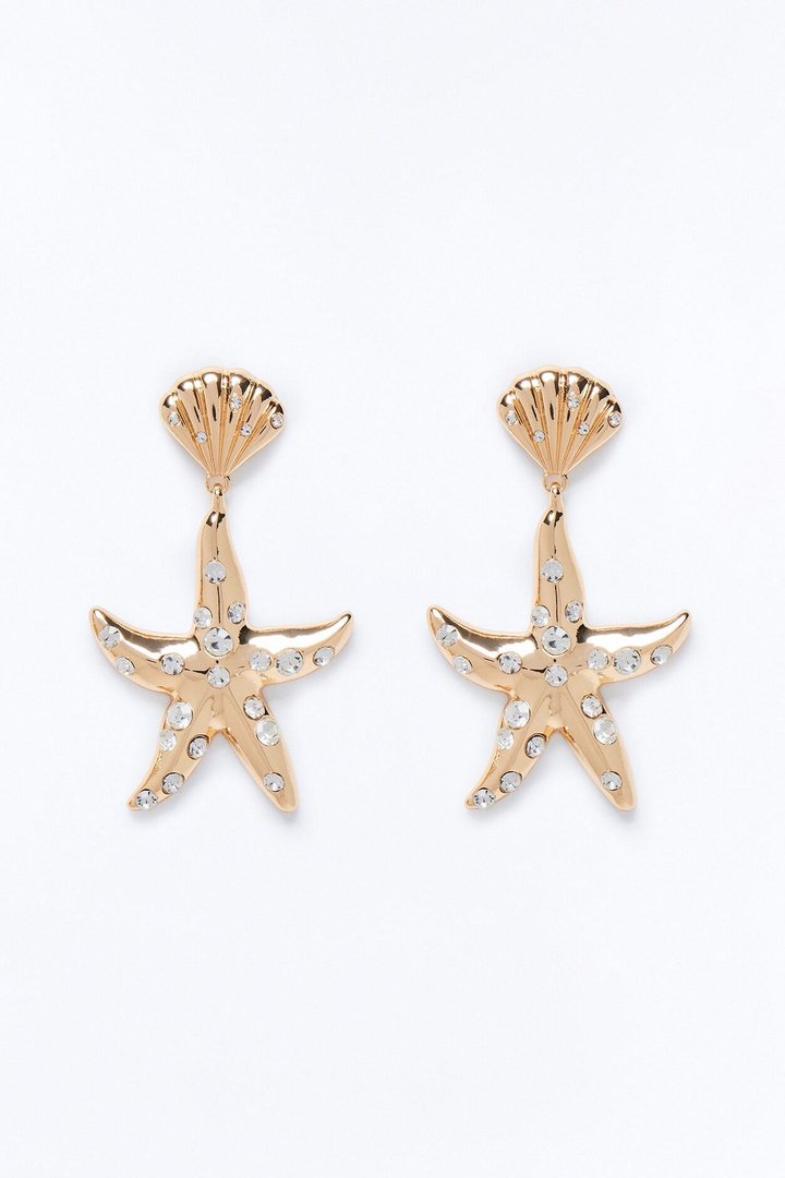 Star Of The Ocean Rhinestone Earrings - Gold