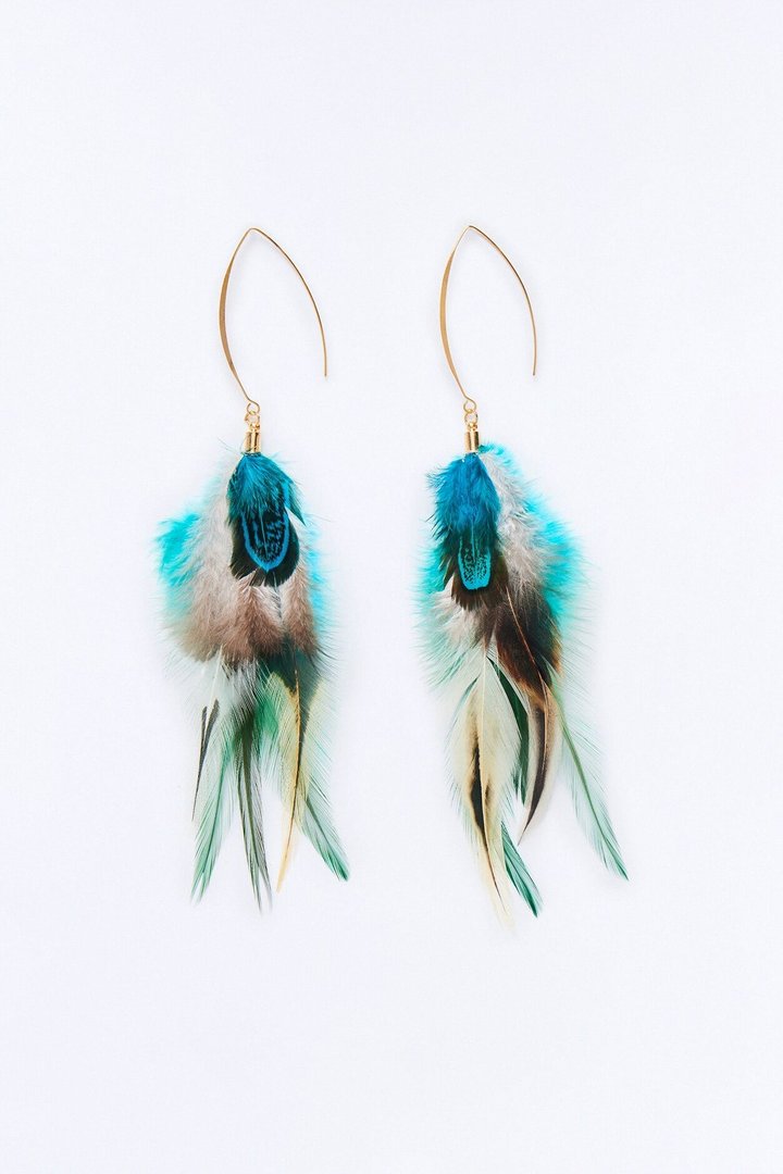 Whispering Feathers Earrings - Blue/combo