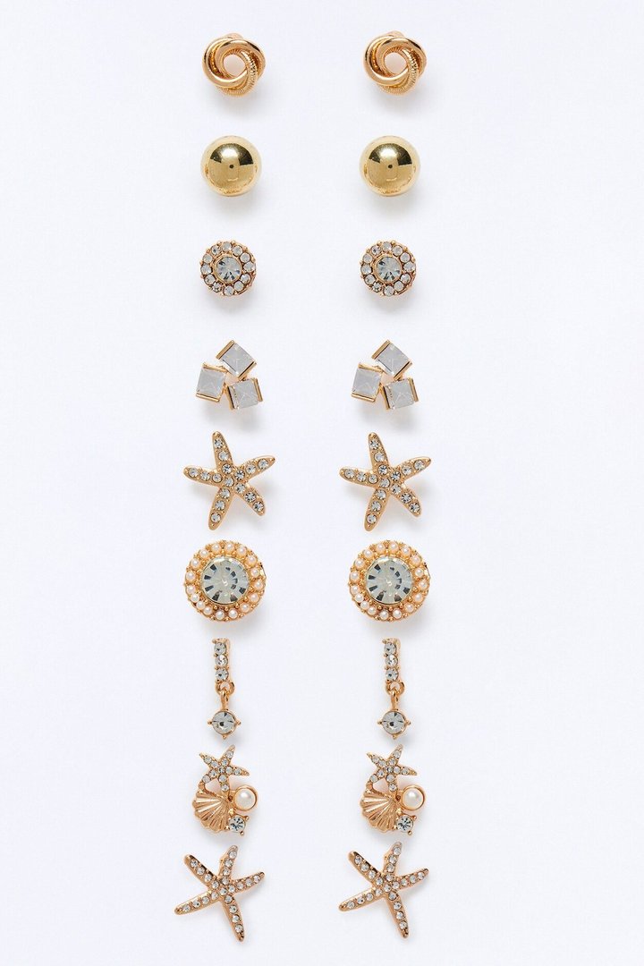 Vacation Trinkets 9 Pair Earring Set - Gold