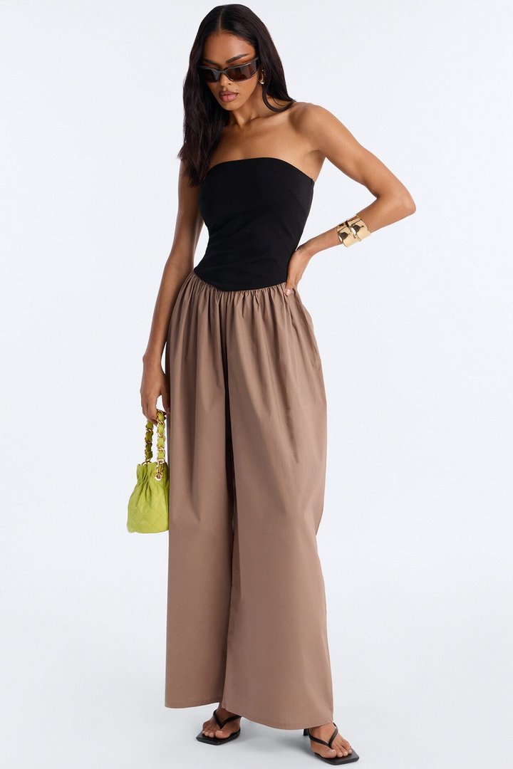Sunday Walks Strapless Poplin Jumpsuit - Mocha