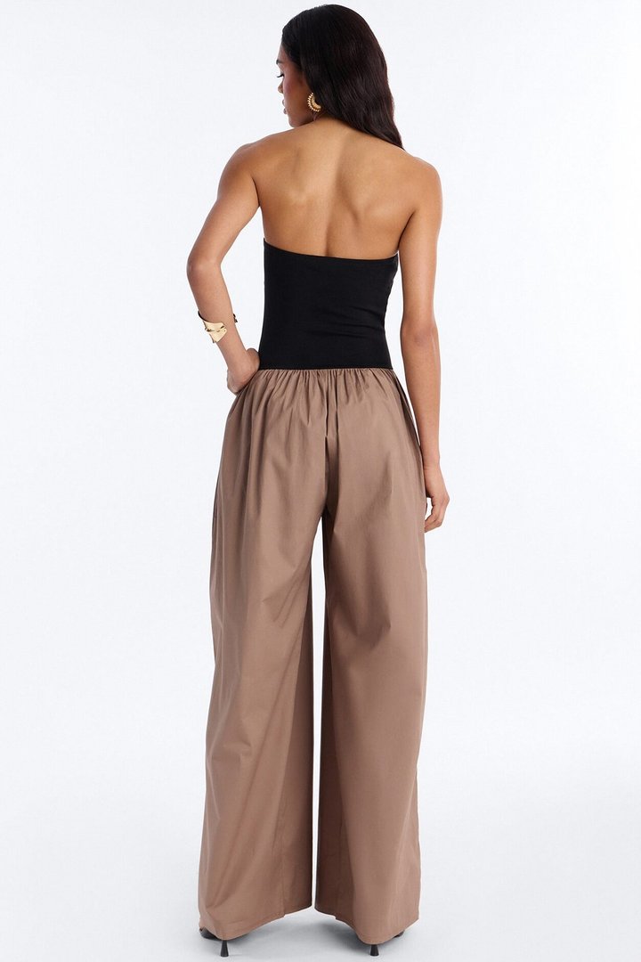 Sunday Walks Strapless Poplin Jumpsuit - Mocha
