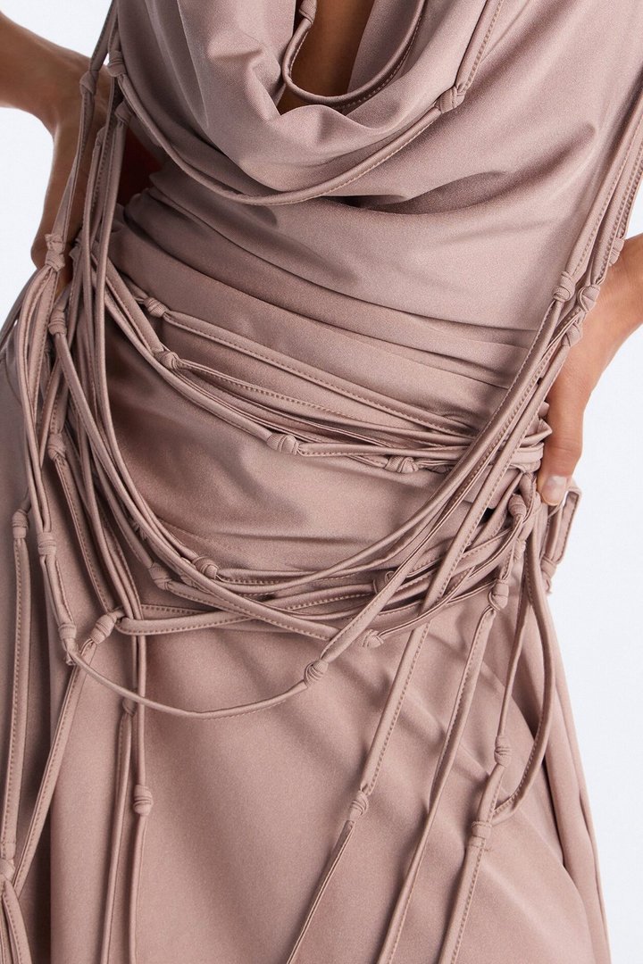 Hard Launch Draped Mini Dress - Taupe