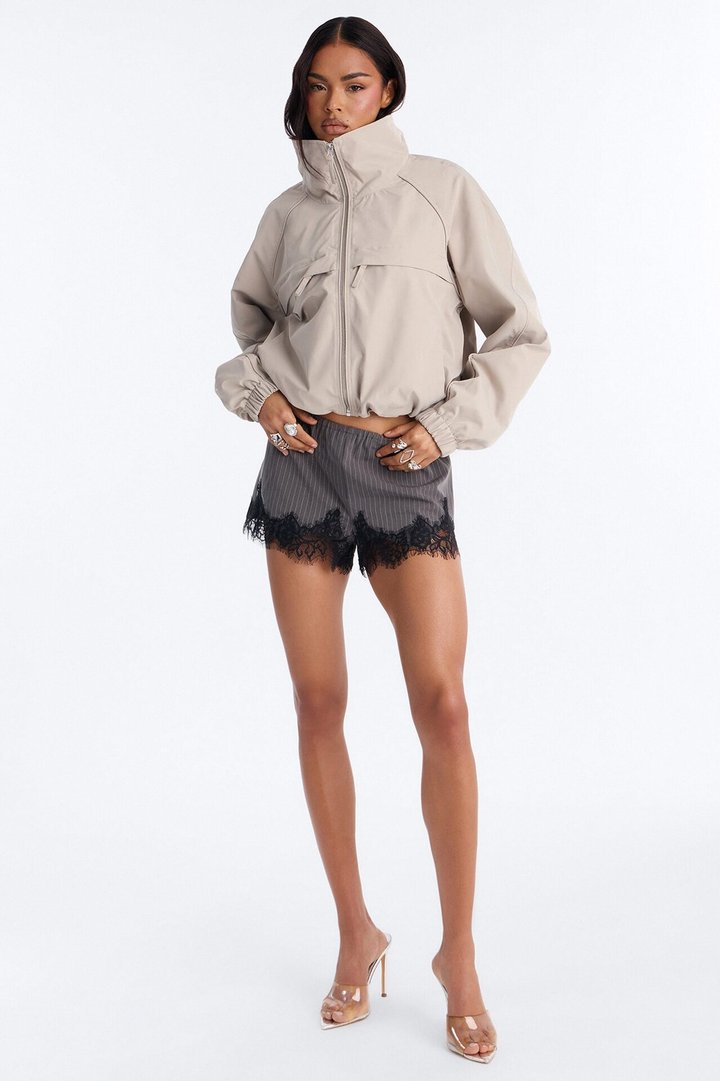 Cool Girl Funnel Neck Windbreaker Jacket - Taupe