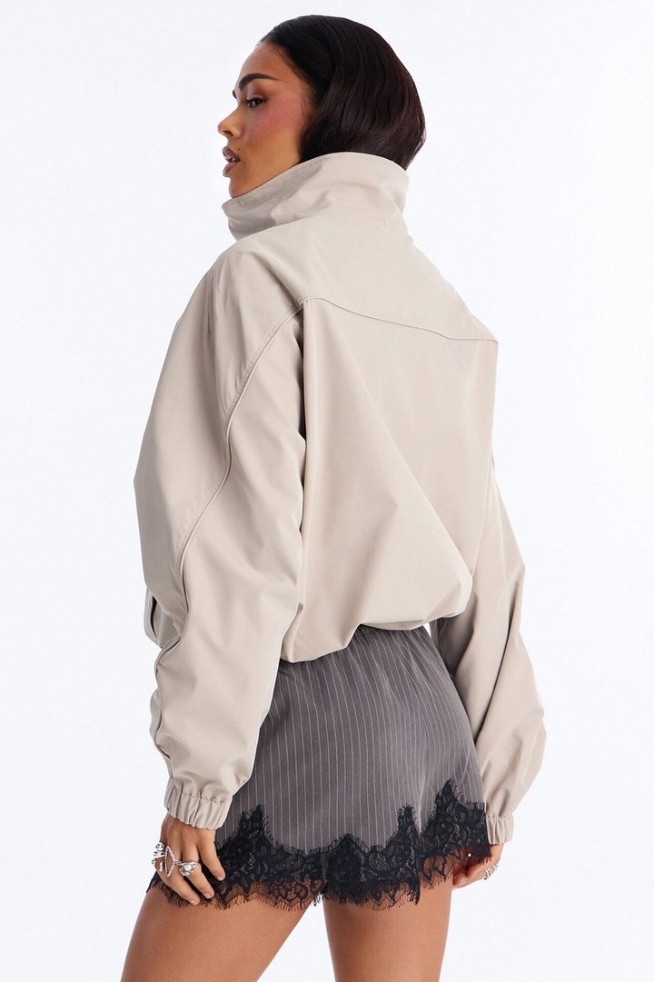 Cool Girl Funnel Neck Windbreaker Jacket - Taupe