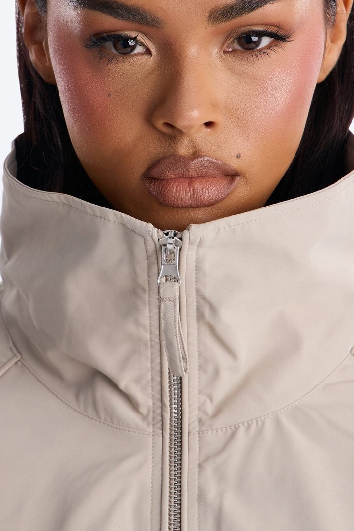 Cool Girl Funnel Neck Windbreaker Jacket - Taupe