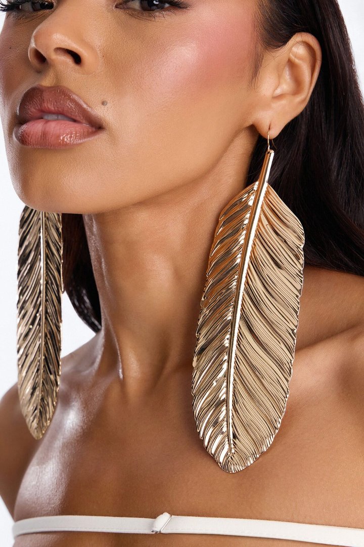 Willow Leaf Drop Earrings - Gold