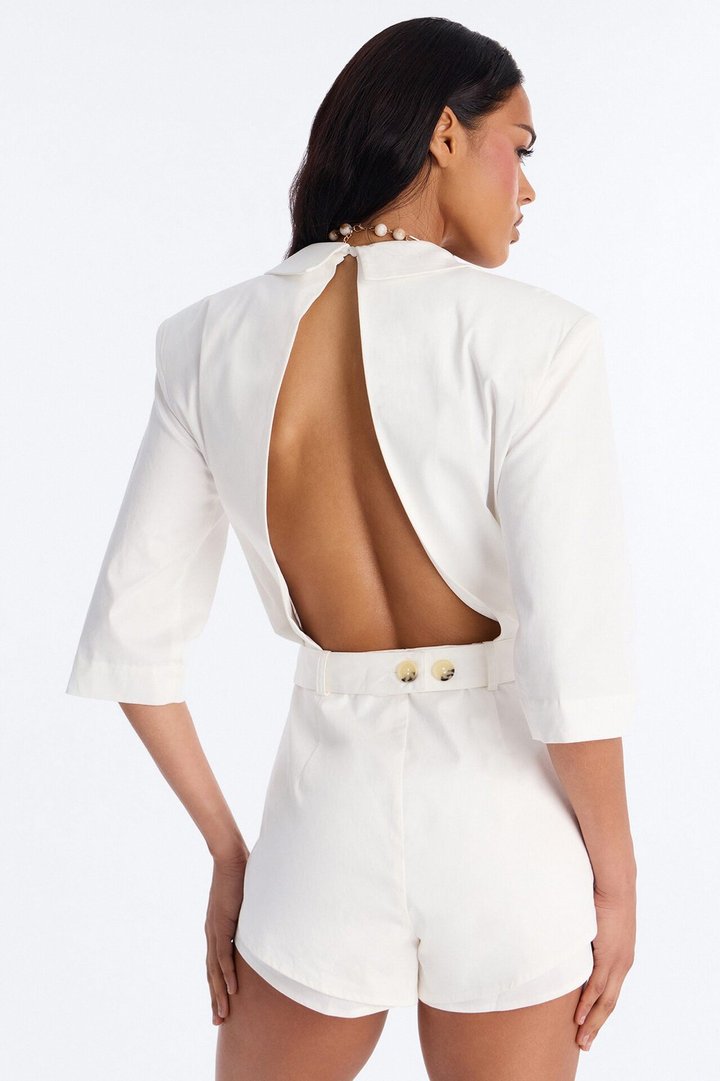 Freya Backless Plunge Romper - White