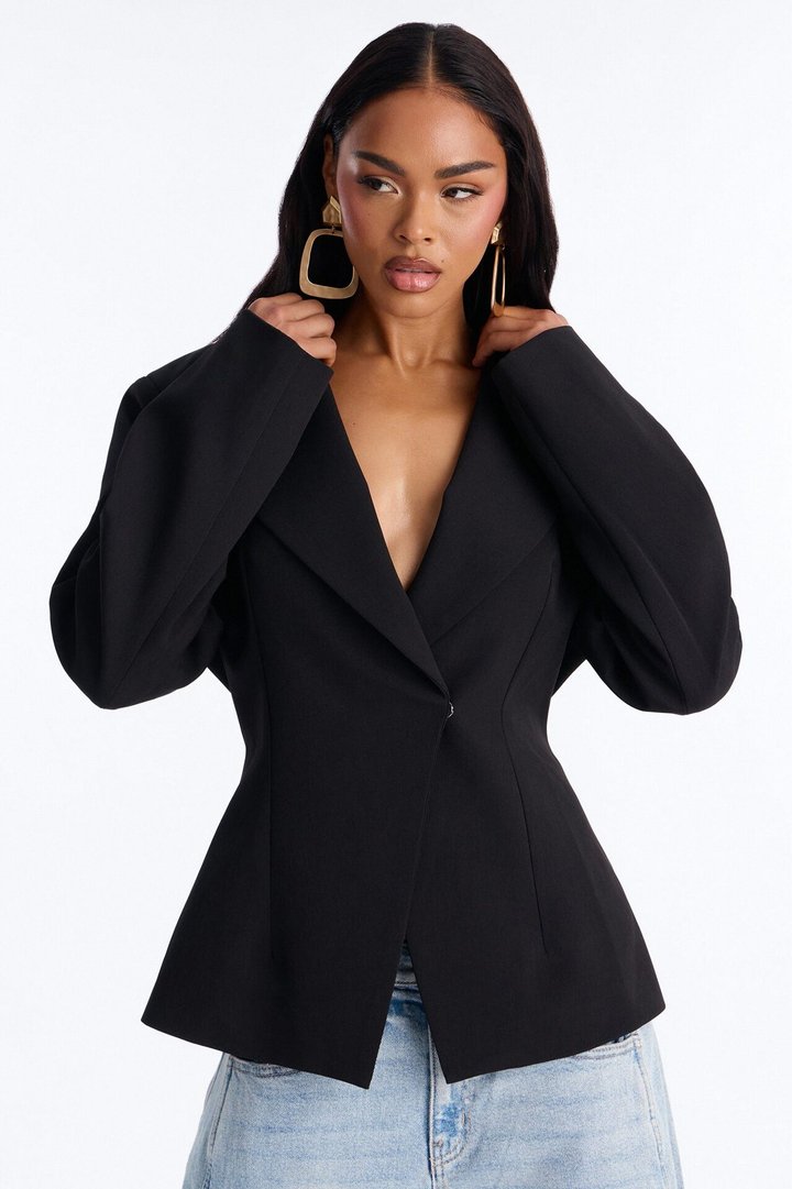 Always Elevated Adjustable Belted Blazer - Black