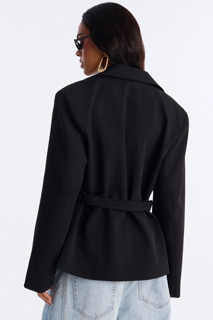 Always Elevated Adjustable Belted Blazer - Black