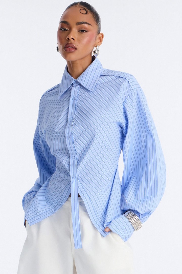 Doing The Most Striped Poplin Shirt - Blue/combo