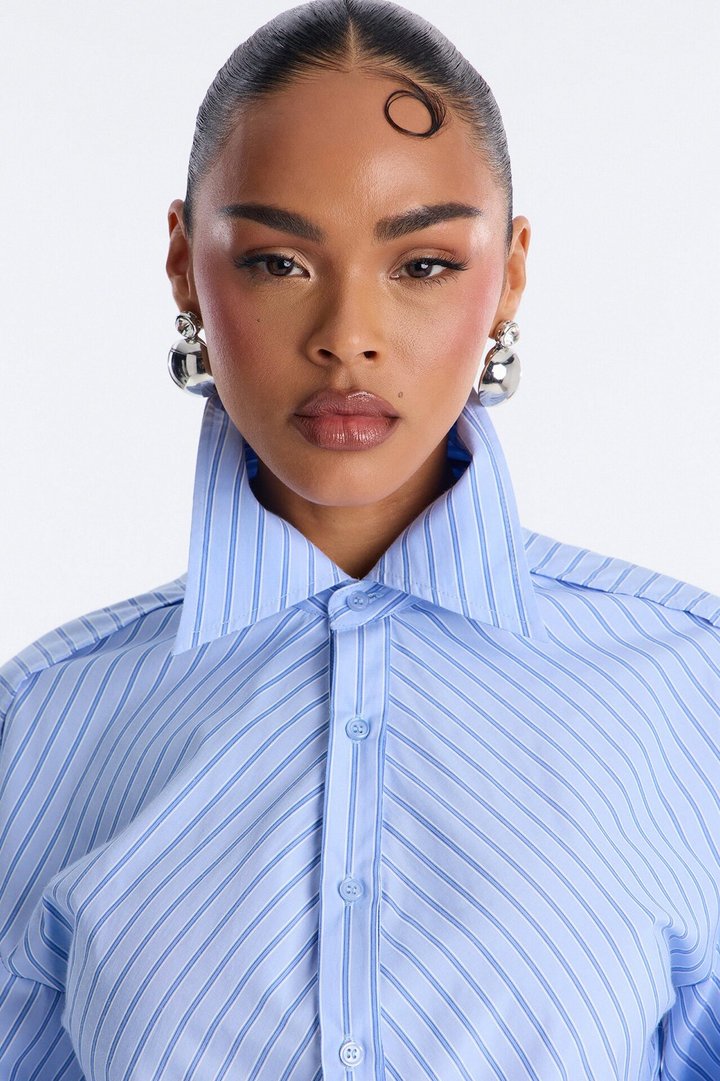 Doing The Most Striped Poplin Shirt - Blue/combo