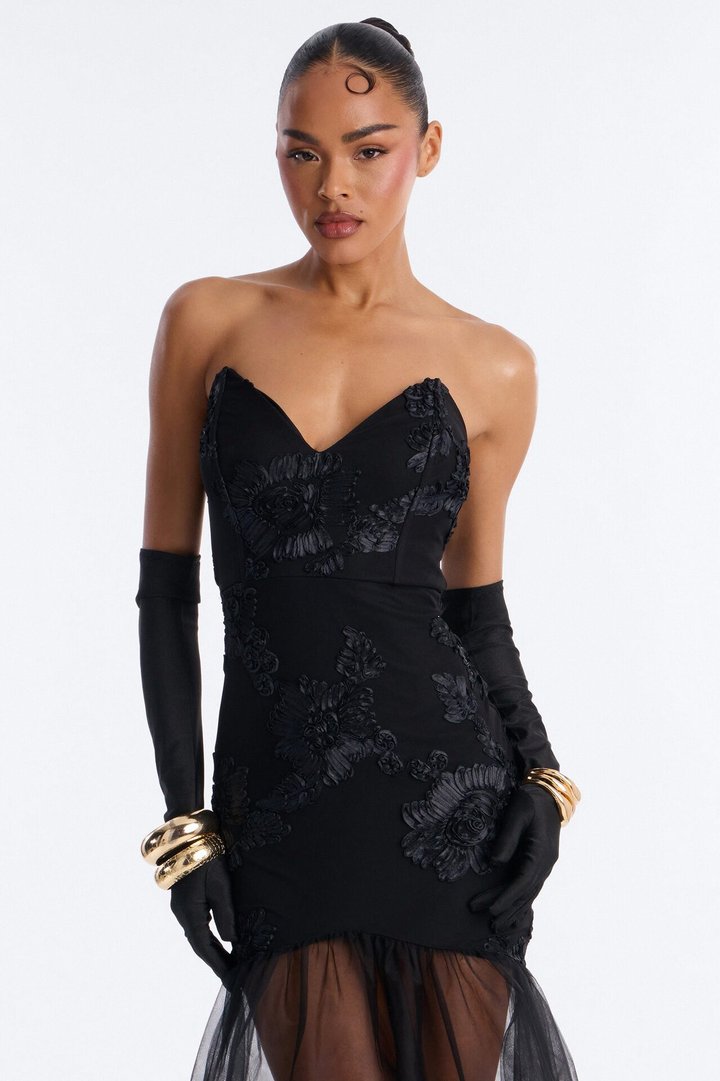 Elena Embroidered Mermaid Gown - Black