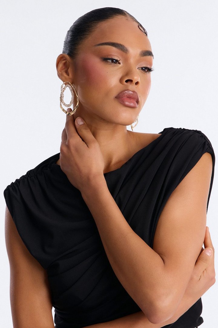 Rhinestone Orbit Earrings - Gold