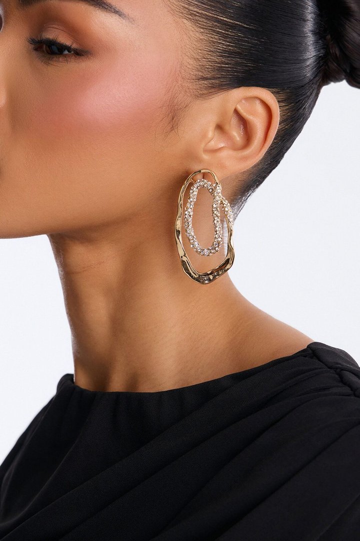 Rhinestone Orbit Earrings - Gold