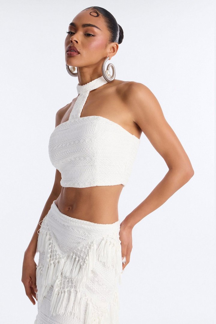 Isla Fringe Crochet Skirt Set - White