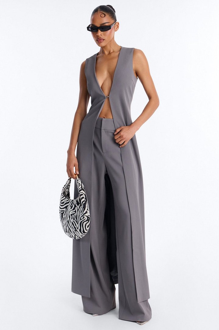 Olivia Long Vest Pant Set - Grey