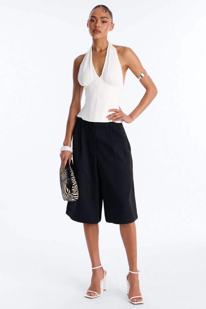 Effortless Grace Peplum Corset Halter Top - White