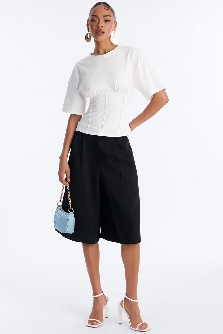 Kaylee Cinched Waist Short Sleeve T-Shirt - White