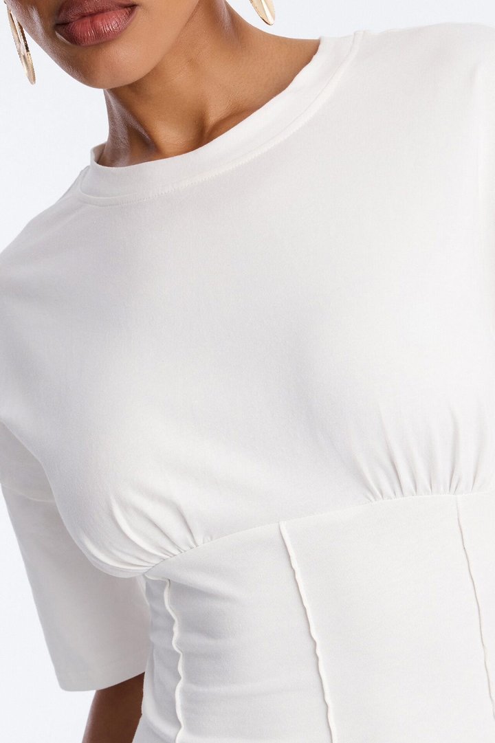 Kaylee Cinched Waist Short Sleeve T-Shirt - White