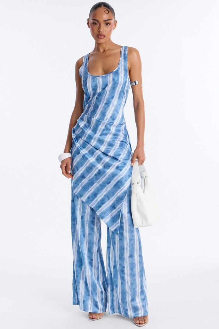 Pacific Blue Satin Pant Set - Blue