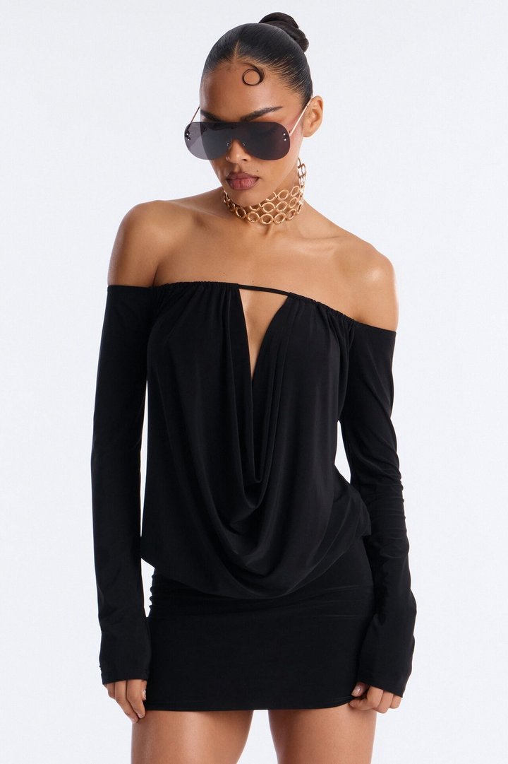 For The Plot Off Shoulder Mini Dress - Black