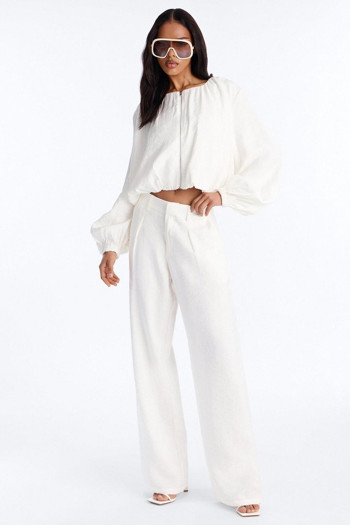 Calliope Linen Bubble Hem Cropped Jacket - Ivory