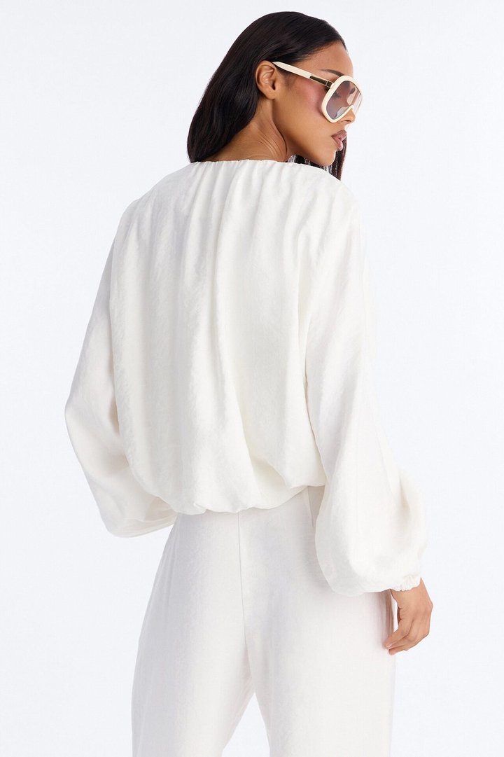 Calliope Linen Bubble Hem Cropped Jacket - Ivory