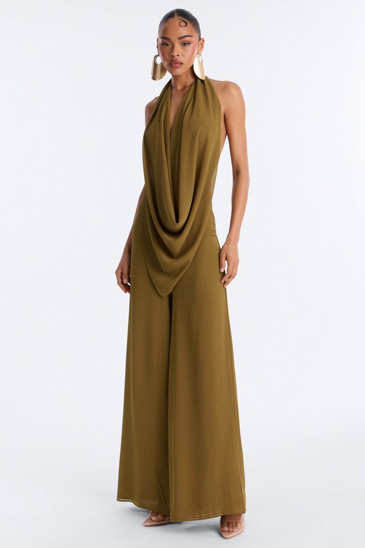 Celsa Chiffon Cowl Jumpsuit - Olive