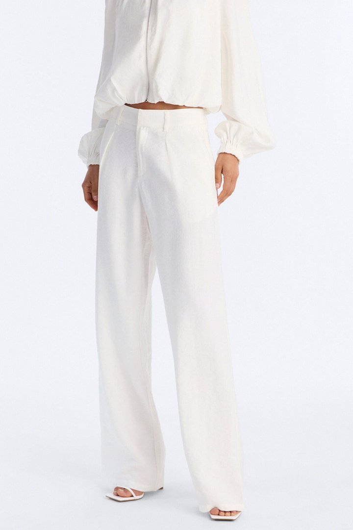 Calliope Linen Straight Leg Trouser Pant - Ivory