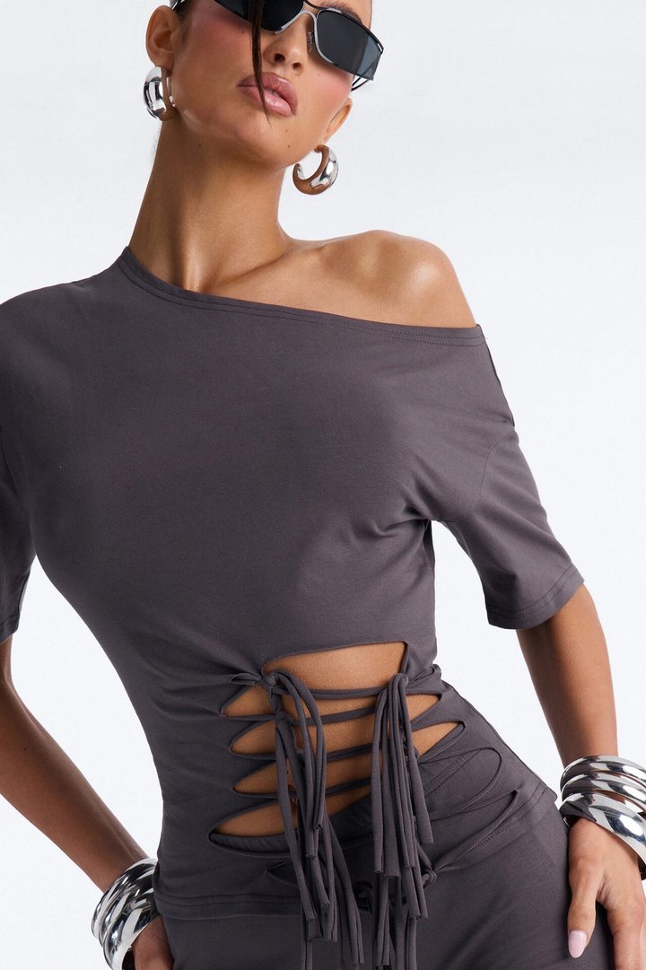Audrey Cut Out Biker Short Set - Charcoal