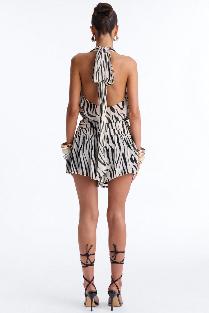 Farrah Zebra Print Mini Skirt Set - White/Black